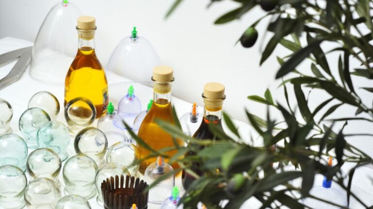 suction cups with natural oils, used for hijama or wet cupping therapy